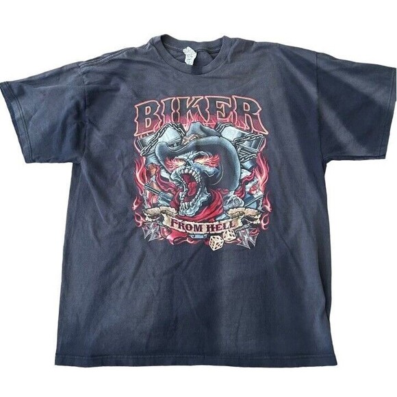 Vtg 90s Delta T-Shirt Biker From Hell Distressed Sun Faded XL Skull Skeleton - Picture 1 of 6